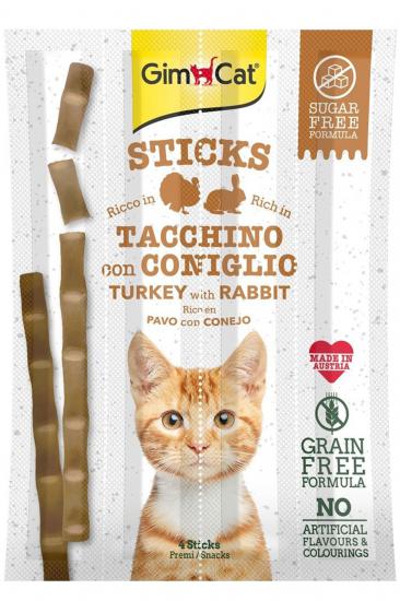GimCat Sticks Hindili ve Tavşan Etli Taurinli Tahılsız Kedi Ödül Çubuğu 20gr (4’lü)
